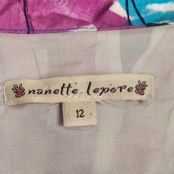 NANETTE LEPORE Silk Floral Watercolor Button Down Dress 12 - Picture 5 of 6